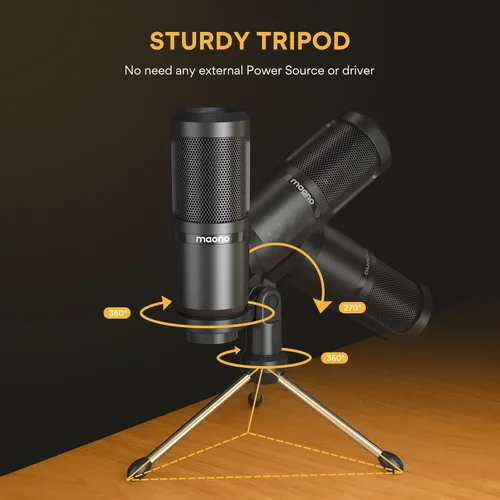 Vista 5 de Maono - Micrófono de condensador cardioide de estudio con XLR de 3.5mm para podcasting, streaming, canto, vocal, estudio en casa