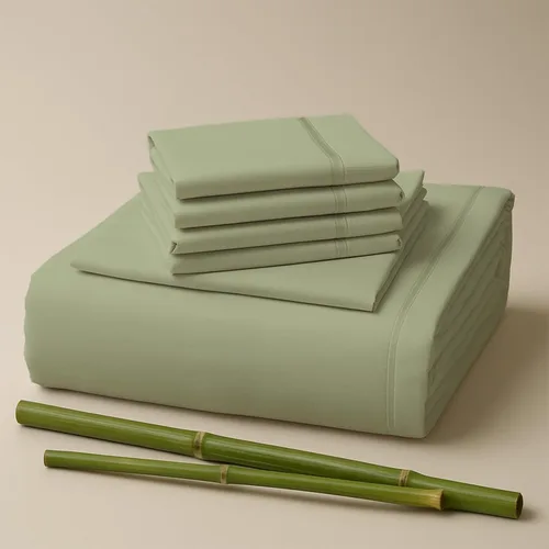 Vista 20 de Sacred Thread Juego de sábanas de 6 piezas de rayón derivado de bambú, juego de ropa de cama y fundas de almohada con bolsillos profundos, ropa