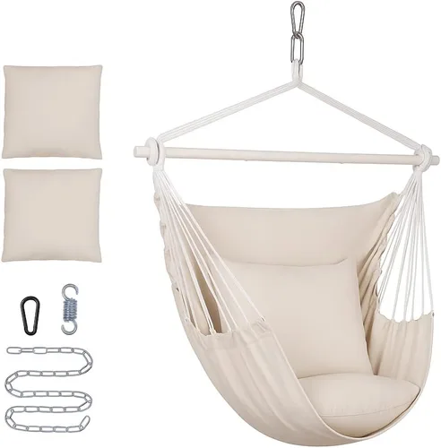 Backyard Expressions Silla Hamaca Colgante con Cojines y Kit para Colgar – Capacidad de 500 lb, Tela de Mezcla de Algodón, para Uso en