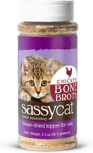 Herbsmith Sassy Cat Kibble Seasoning - Caldo de huesos liofilizado - Decoración de comida para gatos para comedores quisquillosos - Caldo de hueso