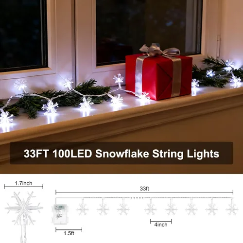 Vista 6 de Luces de Decoración de Navidad, 8 Modos y Temporizador con Control Remoto, 33 Pies 100 Luces LED Operadas con Pilas, Luces de Hadas Impermeables