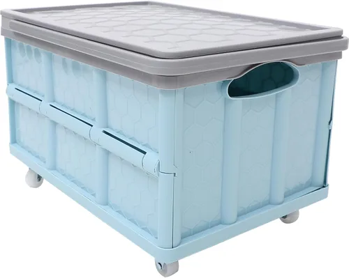 Vista 6 de Contenedores de almacenamiento plegables con tapas, cajas plegables de plástico apilables de 30 L, caja de almacenamiento de plástico apilable Rosa