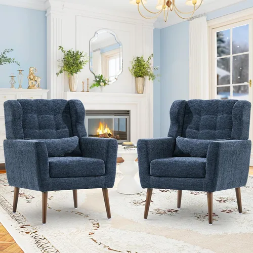 Vista 22 de cinkehome Sillas decorativas con brazos para sala de estar, sillón moderno tapizado en chenilla, cómoda silla de salón acolchada y suave