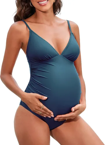 CUPSHE Traje de baño de maternidad para mujer, traje de baño de una pieza, traje de baño de embarazo, tirantes delgados