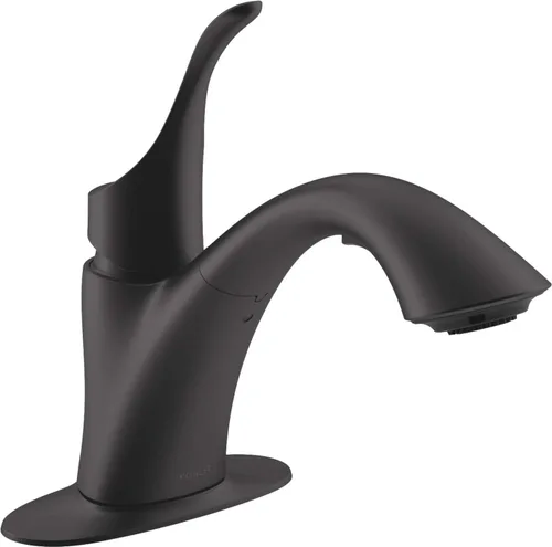 Kohler K-22035-BL Simplice - Grifo para fregadero de lavandería, mango extraíble, cabezal rociador de 2 funciones, instalación de 3 agujeros, grifo