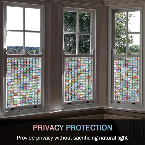 Vista 6 de VELIMAX Película de privacidad, tinte de vitral, calcomanías de arcoíris, vinilo de adherencia estática, no adhesivo, anti-UV, para ventana