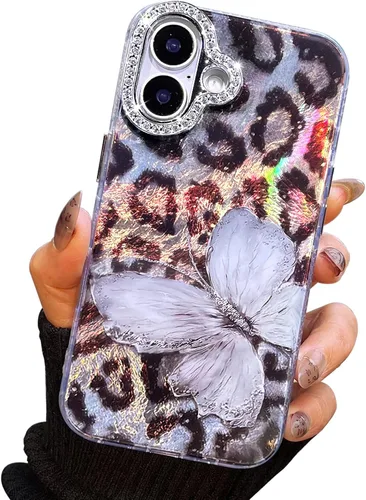 Vista 42 de I-MGAE-IN-AR - Funda diseñada para iPhone 12 y 12 Pro, diseño de mariposa plateada brillante, funda protectora de poliuretano termoplástico, suave
