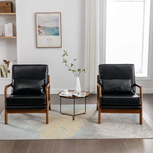 Vista 5 de Deolme Silla de Acento Moderna de Mediados de Siglo para Sala de Estar - Cómoda Silla con Brazo de Madera Maciza con Almohada Lumbar, Silla Lateral