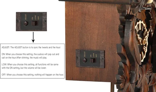Vista 3 de Kintrot – Reloj de cuco, reloj de pared artesanal de madera de bosque negro tradicional con péndulo de hoja de arce, cuarzo, 12 melodías, sensor