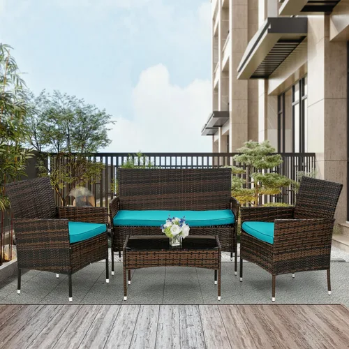 Vista 7 de PayLessHere Juego de muebles de exterior, 4 piezas, juego de muebles modulares de patio, juego de conversación resistente al agua con 3 sillas