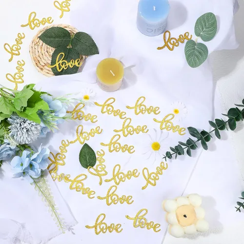 Vista 3 de Sumind 100 piezas doradas para mesa de boda, confeti con purpurina, confeti de compromiso, mesa de compromiso, decoración de despedida de soltera