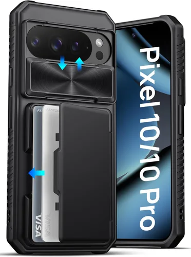 Vista 21 de ATATOO Funda para Google Pixel 10/Pixel 10 Pro, portador de tarjetas integrado y cubierta de cámara deslizante y bloqueo RFID, protección de grado