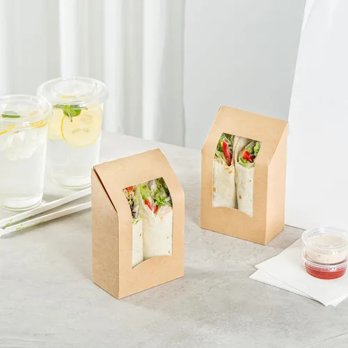 Vista 3 de Restaurantware -Cafe Vision - Contenedores para sándwich de 5.9 x 3.7 pulgadas, 200 cajas de papel sándwich de corte angular, con ventana