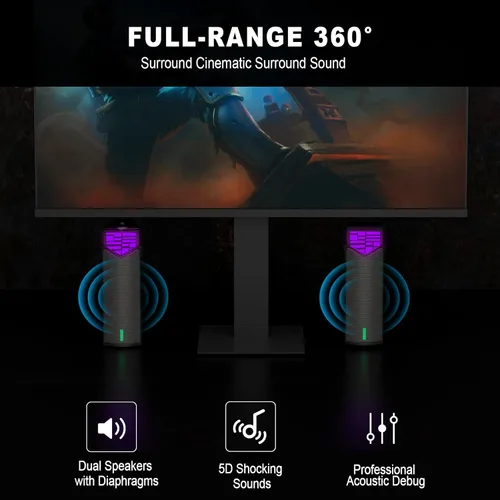 Vista 5 de Smalody Altavoces para juegos para PC, altavoces de computadora para monitor de escritorio con Bluetooth, barra de sonido de altavoz de computadora