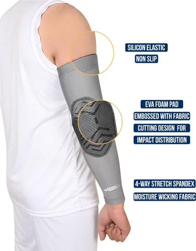 Vista 6 de Exxact Sports Codera de compresión para brazo, manga acolchada para codo para hombres, coderas de voleibol (1 par)