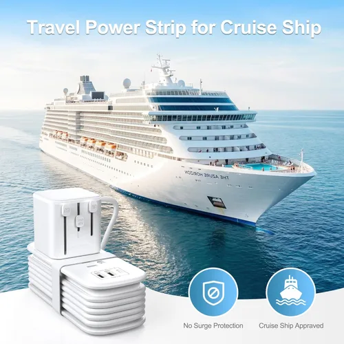 Vista 6 de VYLEE - Adaptador de viaje universal con regleta de alimentación, adaptador de corriente internacional con 2 enchufes de EE. UU., 3 puertos USB