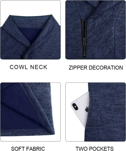 Vista 5 de Romanstii - Suéter con cremallera, con cuello vuelto, manga larga, con bolsillos, estilo informal, para mujer