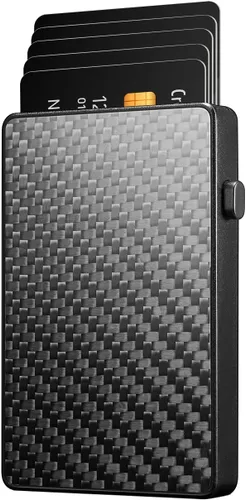 NEW-BRING Pop Up Card Wallet for Men Minimalist Credit Card Holder Slim Carbon Fiber Wallet RFID Blocking(Carbon Fiber)