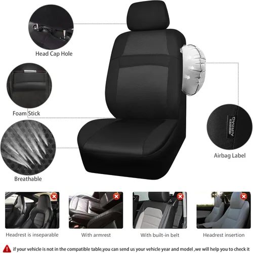 Vista 3 de CAR PASS - Fundas de asiento universales de 13 piezas de malla de aire 3D - 100% transpirables, juegos completos, cubierta de volante y cinturón