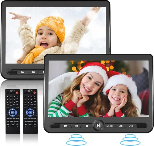 10.5" Dual Portable DVD Player, Arafuna Rechargable Car Screen Play A Same or Two Different Movies, Headrest for Car with 5-Hour, Support USB/SD,