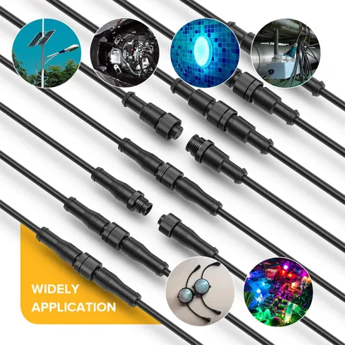 Vista 3 de BTF-LIGHTING Conector eléctrico de tuerca metálica de 2 pines, 18 AWG IP68, conector hembra macho de 7.87 pulgadas/7.9 in, cable de extensión