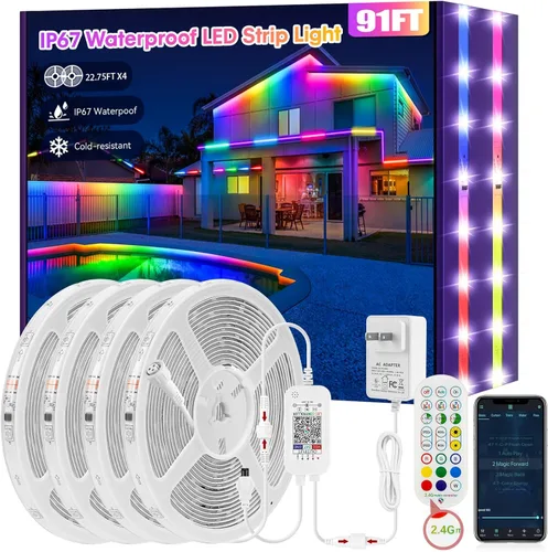 Vista 7 de IP67 DIY diseño 50FT RGB+IC tira de luces LED al aire libre impermeable, efecto de persecución, tira de luz LED Bluetooth con control remoto IR+RF