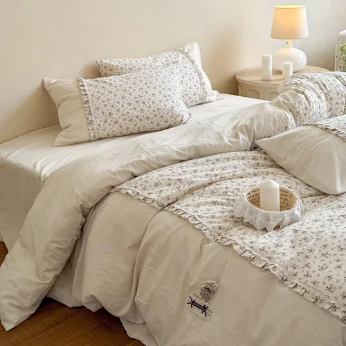 Vista 51 de Funda de edredón de algodón floral tamaño individual con volantes de encaje 100% algodón para adolescentes y niñas, juego de ropa de cama de 3