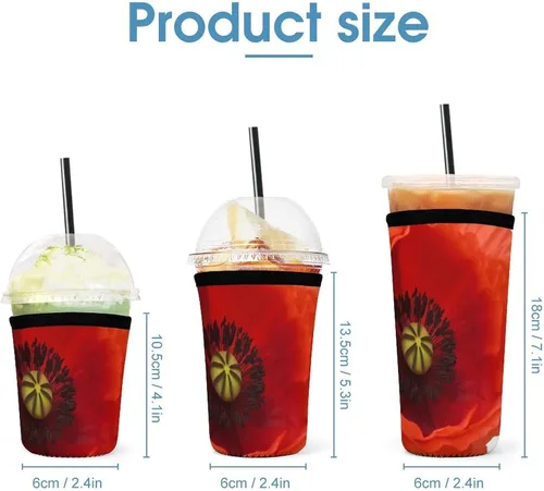 Vista 2 de Flowers Reusable Insulated Neoprene Iced Coffee Cup Sleeves 3 Sizes Diving Material Cup Durable Beverage Covers for Cold Coffee Tea Drinks