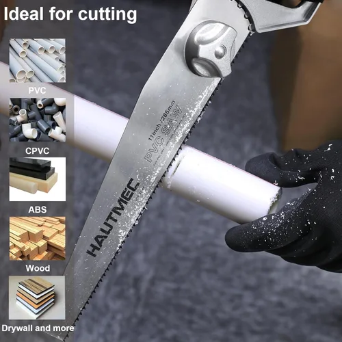 Vista 6 de HAUTMEC Sierra de tubería de PVC/ABS de 11 pulgadas y sierra de mano de uso general, ángulo de corte ajustable, para cortar tuberías en espacios