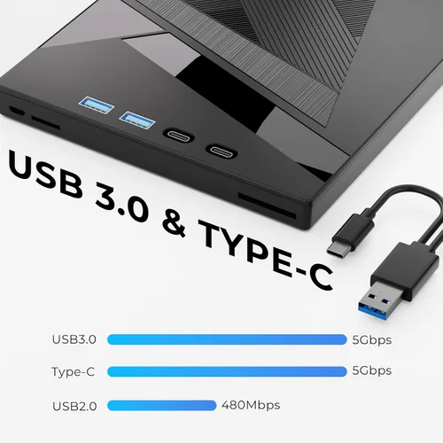 Vista 4 de 100GB BDXL 7-en-1 unidad externa Blu Ray, USB 3.0 & tipo C grabadora de Blu Ray de alta velocidad y lector de tarjetas SD/TF, compatible con PC Mac