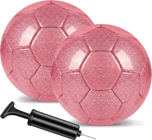 2 pelotas de fútbol con purpurina plateada con bomba y aguja, kit de pelota de fútbol para regreso a la escuela, regalos de cumpleaños, pelota de