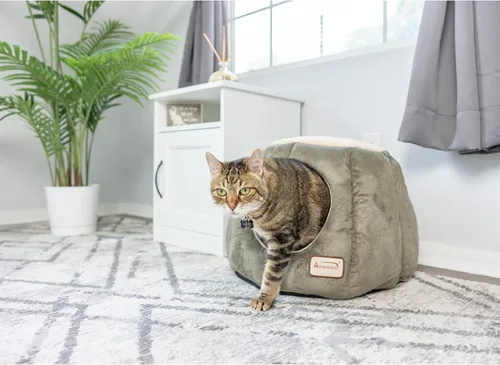 Vista 3 de Armarkat Cama para gatos, verde laurel y beige