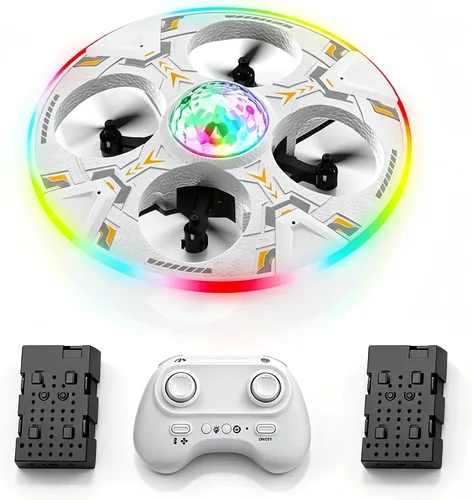 RC UFO Drone para niños, helicóptero volador de juguete con auto hover y luces LED | Mini dron OVNI para niños, helicóptero de control remoto RC con