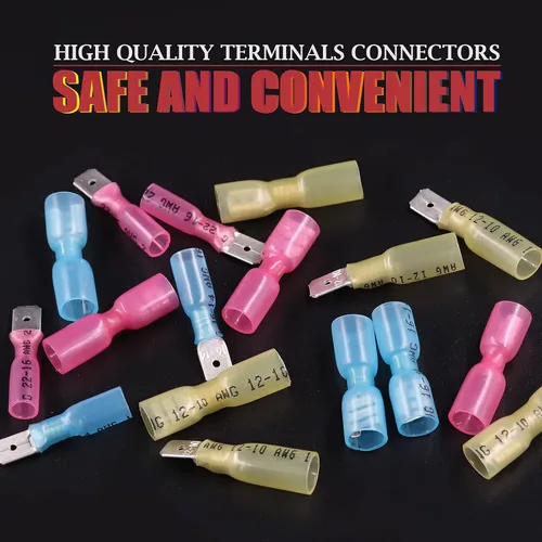 Vista 3 de Hilitchi paquete de 160 conectores de terminal tipo espada impermeables, termorretráctiles, totalmente aislados, hembra y macho, para cableado