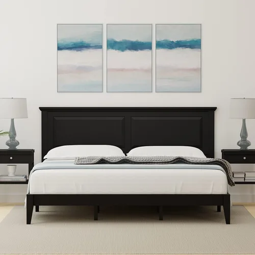 Vista 18 de Cama de plataforma de madera maciza estilo cabaña en tamaño matrimonial - Cereza clásica