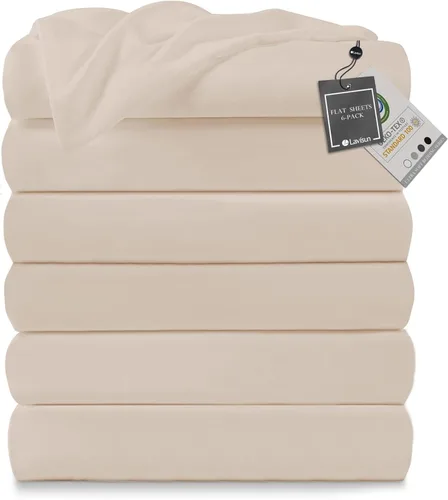 Vista 22 de Lavisun Paquete de 2 sábanas planas, sábanas planas de calidad de hotel, sábanas de microfibra cepillada, sábanas a granel para masaje, hogar, Beige