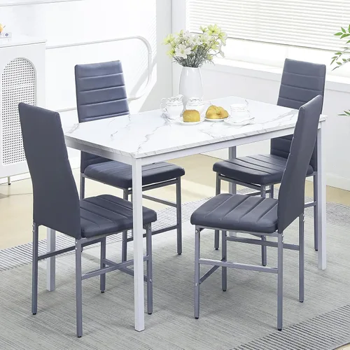 Vista 66 de Juego de comedor de 5 piezas para 4 mesas de comedor de mármol con sillas, mesa de cocina rectangular y sillas para cocina del hogar, comedor