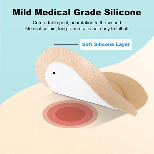 Vista 4 de Vendaje de espuma sacro, vendaje de espuma de silicona para el sacro con borde, vendaje grande de 7x7 pulgadas para llagas en las nalgas, apósitos