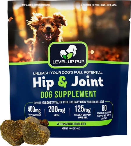 LVL Up Pup - Suplemento para articulaciones de perros mayores - Suplemento de cadera y articulaciones para perros con glucosamina, condroitina, MSM