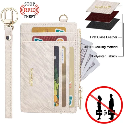 Vista 4 de Wikavanli Funda delgada para mujer con bloqueo RFID para tarjetas de crédito tarjetero con cremallera para identificación cartera pequeña y compacta