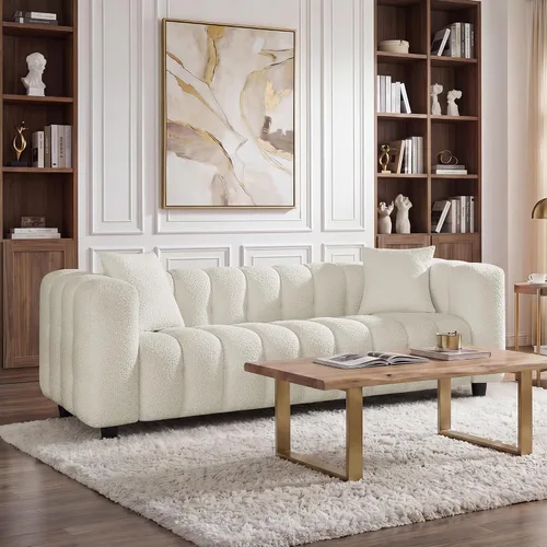 Vista 10 de VANOMi Sofá Loveseat Boucle Cloud de 89", Cómodo Sofá Boucle Tapizado de Asiento Profundo, Sofá Moderno de Mediados de Siglo para Sala de Estar