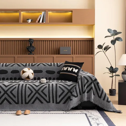 Vista 18 de VClife funda boho de sofá de felpilla para sofá seccional, funda antideslizante para sofá de 2 plazas, protector para mascotas con borlas, funda