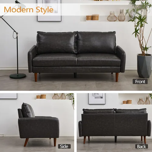 Vista 5 de INSTORY Sofá de cuero Sofá moderno con patas de madera para sala de estar Oficina - Gris oscuro