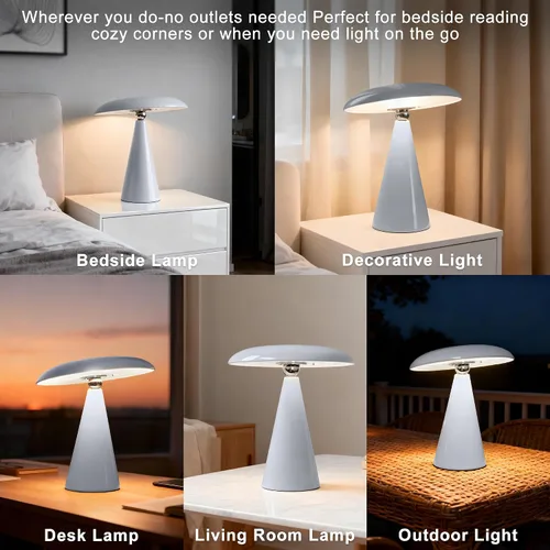 Vista 7 de Lámpara de setas de mediados de siglo moderna, lámpara de mesa LED recargable sin cable, luz de cabecera regulable táctil de 3 temperaturas