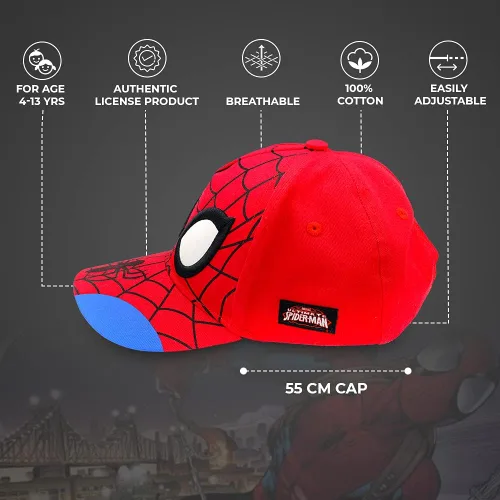 Vista 4 de Marvel Sombrero de Spiderman para niños, gorra de béisbol transpirable de Spiderman para niños de 3 a 9 años, Spiderman 3D.