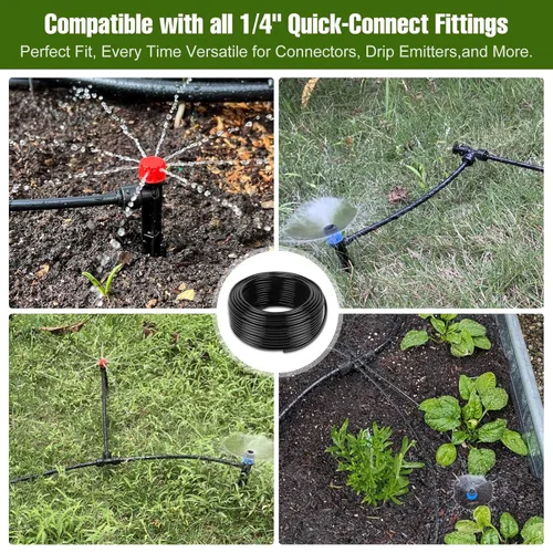 Vista 5 de 100FT 1/4 Inch Drip Irrigation Tubing with 10 Pack Push-to-Connect 1/4" Tee Connectors, Distribution Drip Line Hose & Universal Tee Fitting, for