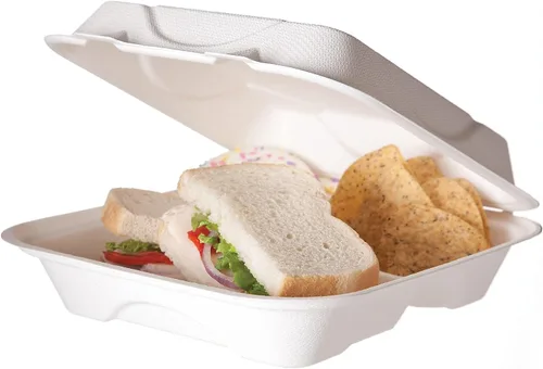 Vista 2 de Eco-Products - Recipientes compostables Vanguard de 9 pulgadas, caja de 200 unidades, 3 compartimentos, caja cuadrada de alimentos para llevar