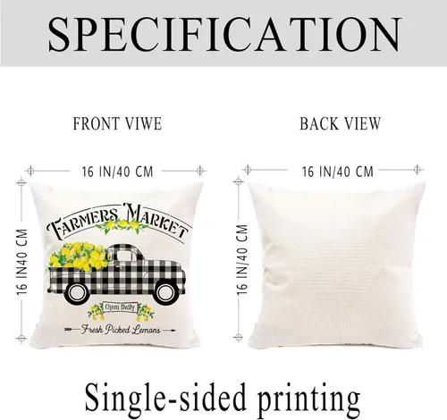 Vista 2 de Hexagram Lemon Farmhouse - Juego de 4 fundas de almohada de verano de 16 x 16 pulgadas, fundas de almohada de lino a cuadros de búfflao, diseño