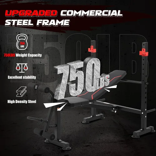 Vista 2 de Standard Weight Bench Set for Full Body Workout, Foldable Bench Press with Leg Curl/Extension, Adjustable Workout Bench Set for Home Gym（US Stock）