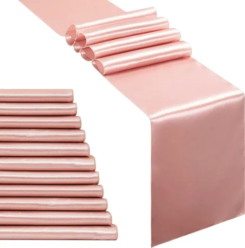12 caminos de mesa de satén color oro rosa de 12 x 108 pulgadas, elegante y suave tela sedosa decoración de mesa para banquete de boda, decoración